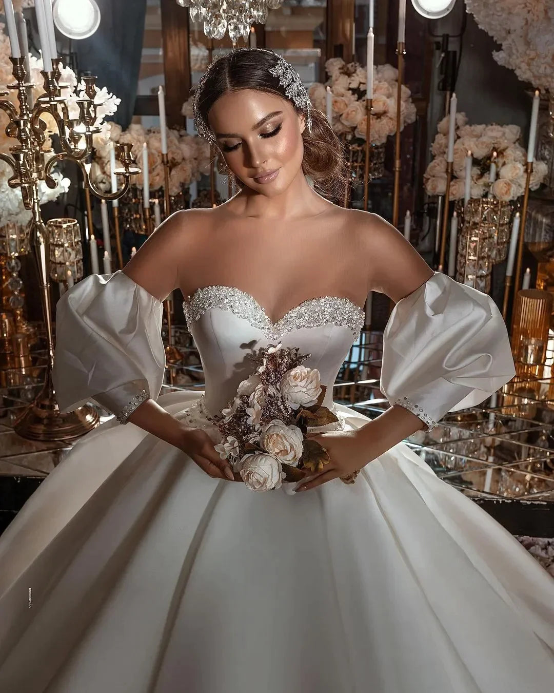 Vestido de novia de lujo para mujer, vestido sexi con lazo en forma de A, espalda descubierta, desmontable, manga de siete puntos, largo hasta el suelo, vestido de fiesta en la playa 