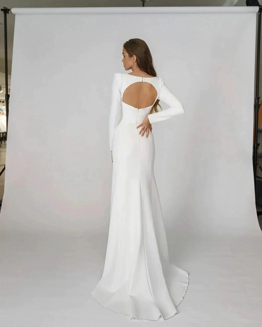 Simple Wedding Dresses Satin Mermaid Square Neck Long Sleeves Backless Bridal Gowns Elegant Robes Vestido De Noiva