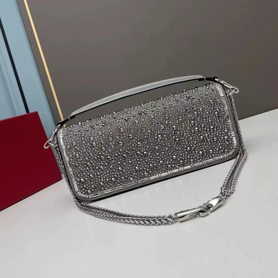 Bolso colgado al hombro multifuncional de alta tecnología de metal con diamantes de cristal de lujo a la moda del diseñador 