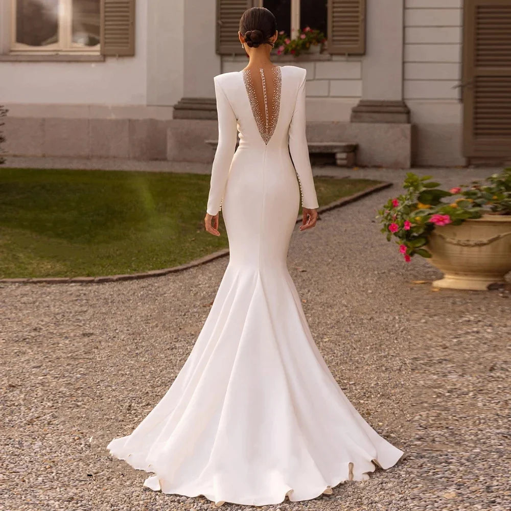 Abiti da sposa semplici da sposa in raso eleganti abiti da sposa sexy abiti da pavimento senza scollo a V profondi abiti da pavimento senza sposa per la sposa Vestidos de nolia