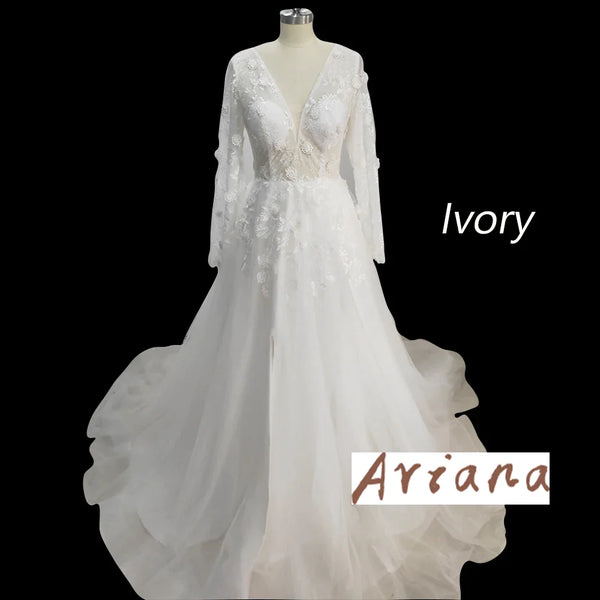 Sexy V-Neck A-Line Wedding Dress Lace Appliques Long Sleeves Open Back Bridal Gown For Women Custom Made Vestido De Novia