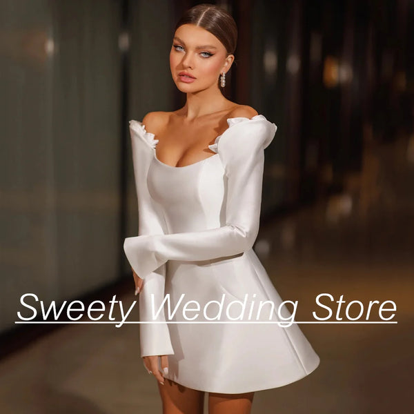 Sexy Long Sleeves Cocktail Wedding Dress Little White Dresses Flowers Above Knee Mini Bridal Gown Custom Size Robe De Mariee