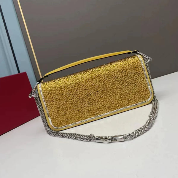 Designer's trendy luxury crystal diamond metal high-tech multi-functional shoulder slung handbag