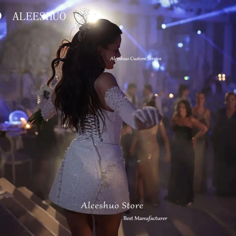 Aleeshuo Modern Mini Straight Prom Dressess Sequin Beaded Crystal Sleeveless Evening Dress Strapless Backless Saudi Arabia