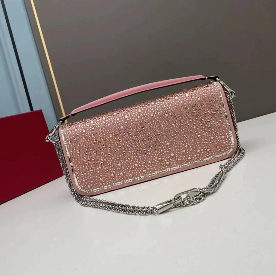 Designer's trendy luxury crystal diamond metal high-tech multi-functional shoulder slung handbag