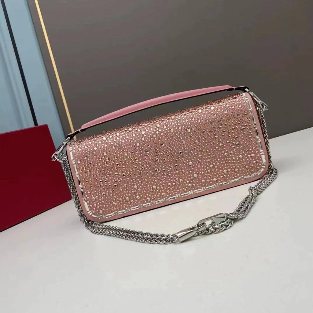 Bolso colgado al hombro multifuncional de alta tecnología de metal con diamantes de cristal de lujo a la moda del diseñador 