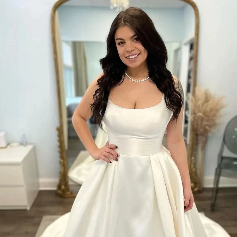 Haohao Vestidos De Novia De talla grande para mujer, vestido De novia con tirantes finos, vestido blanco para mujer, Vestidos De Novia sin espalda 