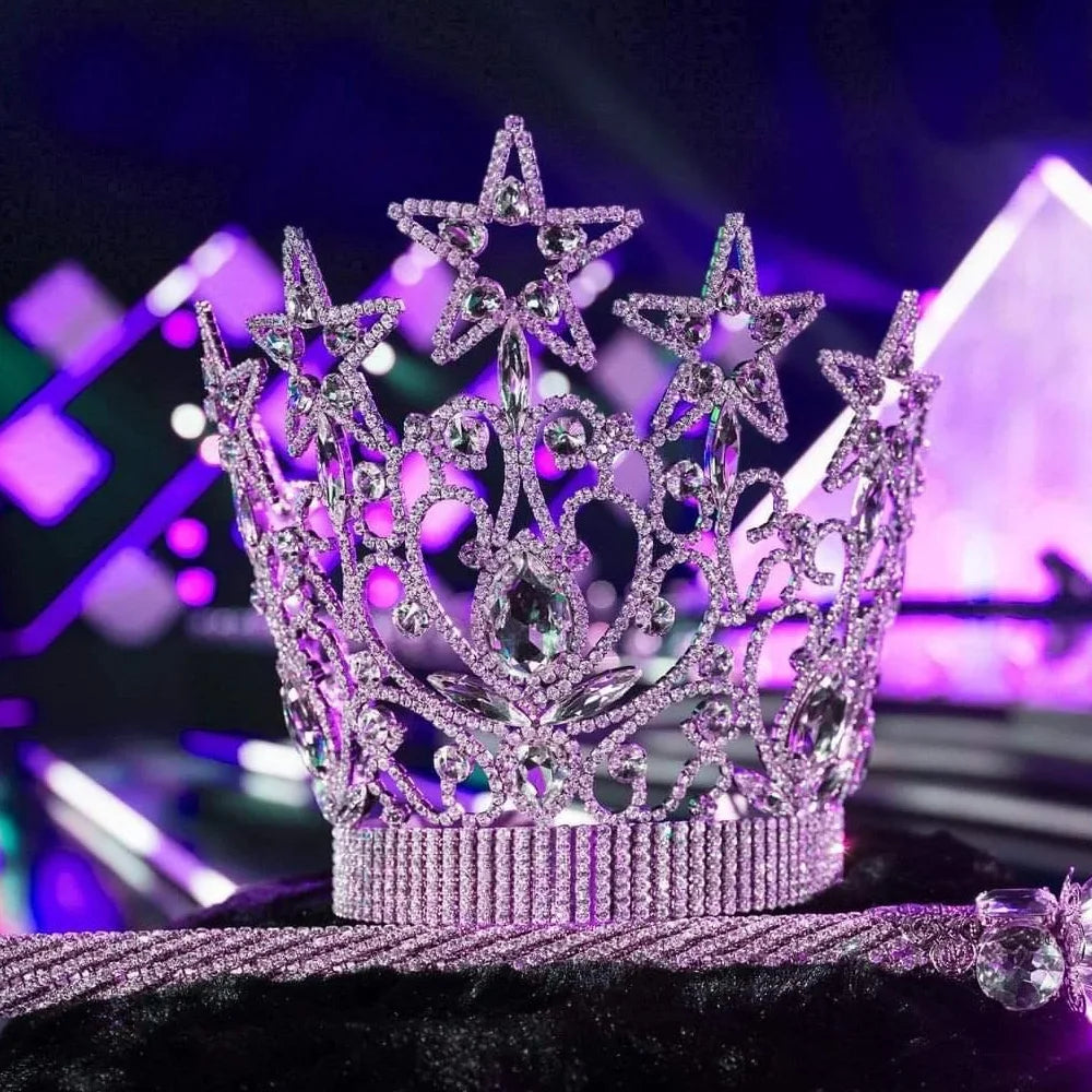 Stonefans-corona hueca de reina grande con diamantes de imitación para mujer, Tiara de estrella para fiesta de boda, corona nupcial de cristal barroco, regalo de joyas para el cabello 