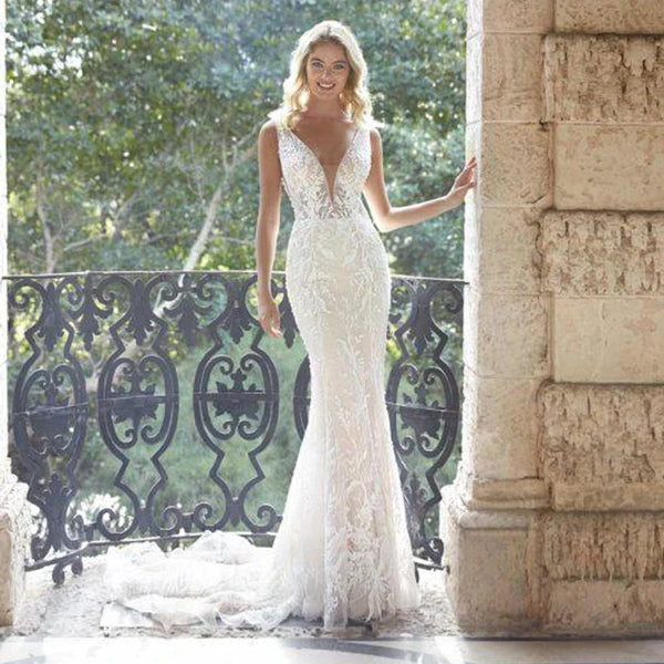Vestidos De Novia Sceep Tulle Lace Applique Wedding Dress Bride with Cloak Sceep MermaidCovered Button Bridal Gown