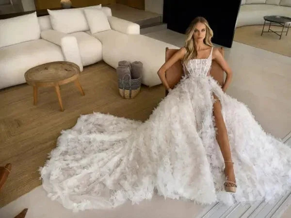 Abiti da sposa di lusso per abbigliamento da matrimonio formale 3D Fiori sexy divisioni da sposa abito da sposa da sposa