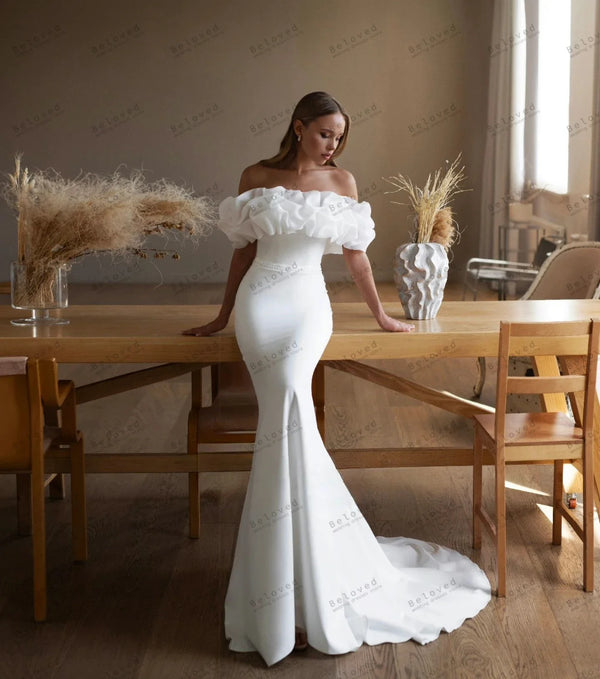 Modern Wedding Dresses For Women Simple Bridal Gowns Off The Shoulder Sexy Robes Floor Length Satin Vestidos De Novia